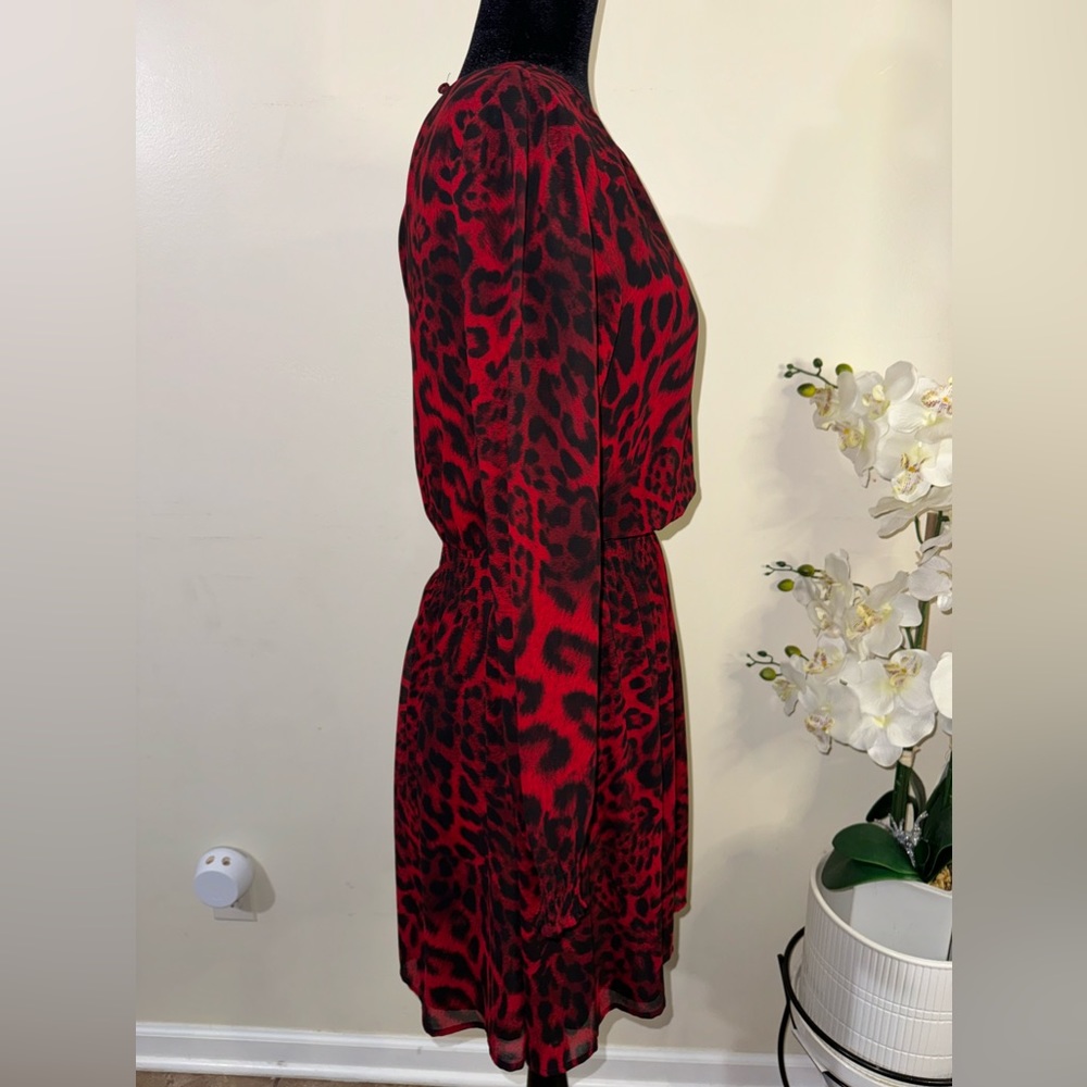 EUC-Michael Michael Kors Leopard Print Long Sleeve Elastic Waist Mini Dress - Picture 6 of 12